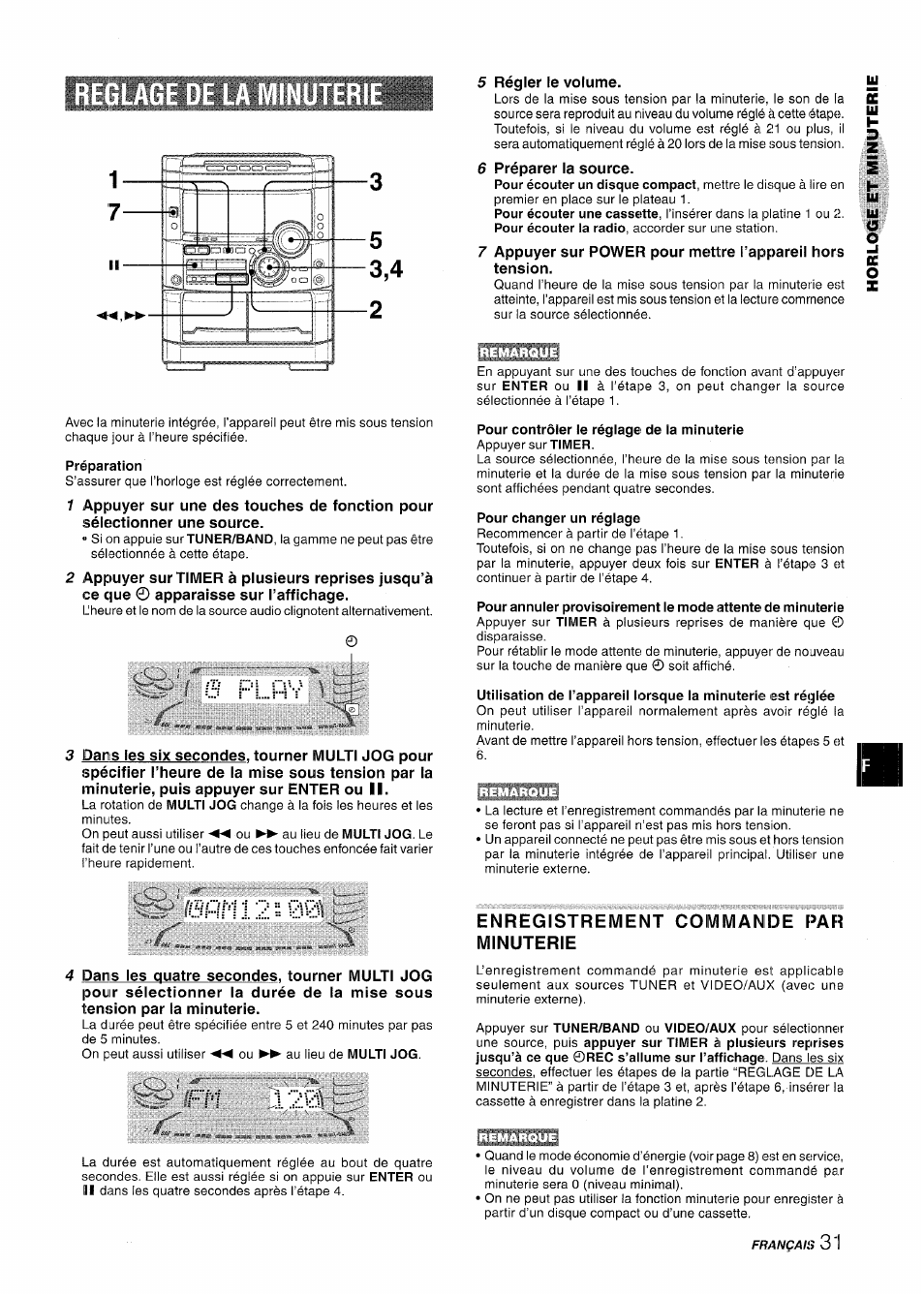 Enregistrement commande par minuterie, S 31, 0mnl 2;; 00 | 5 régler le volume, Préparer la source | Aiwa NSX-MT725 User Manual | Page 99 / 104