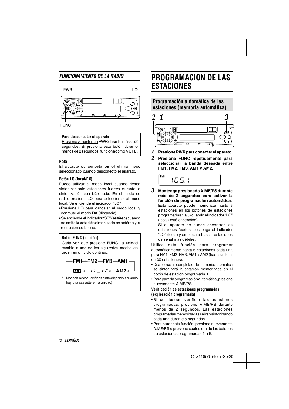 Programacion de las estaciones | Aiwa CT-Z110 User Manual | Page 20 / 44