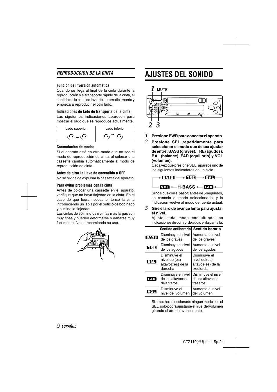 Ajustes del sonido | Aiwa CT-Z110 User Manual | Page 24 / 44