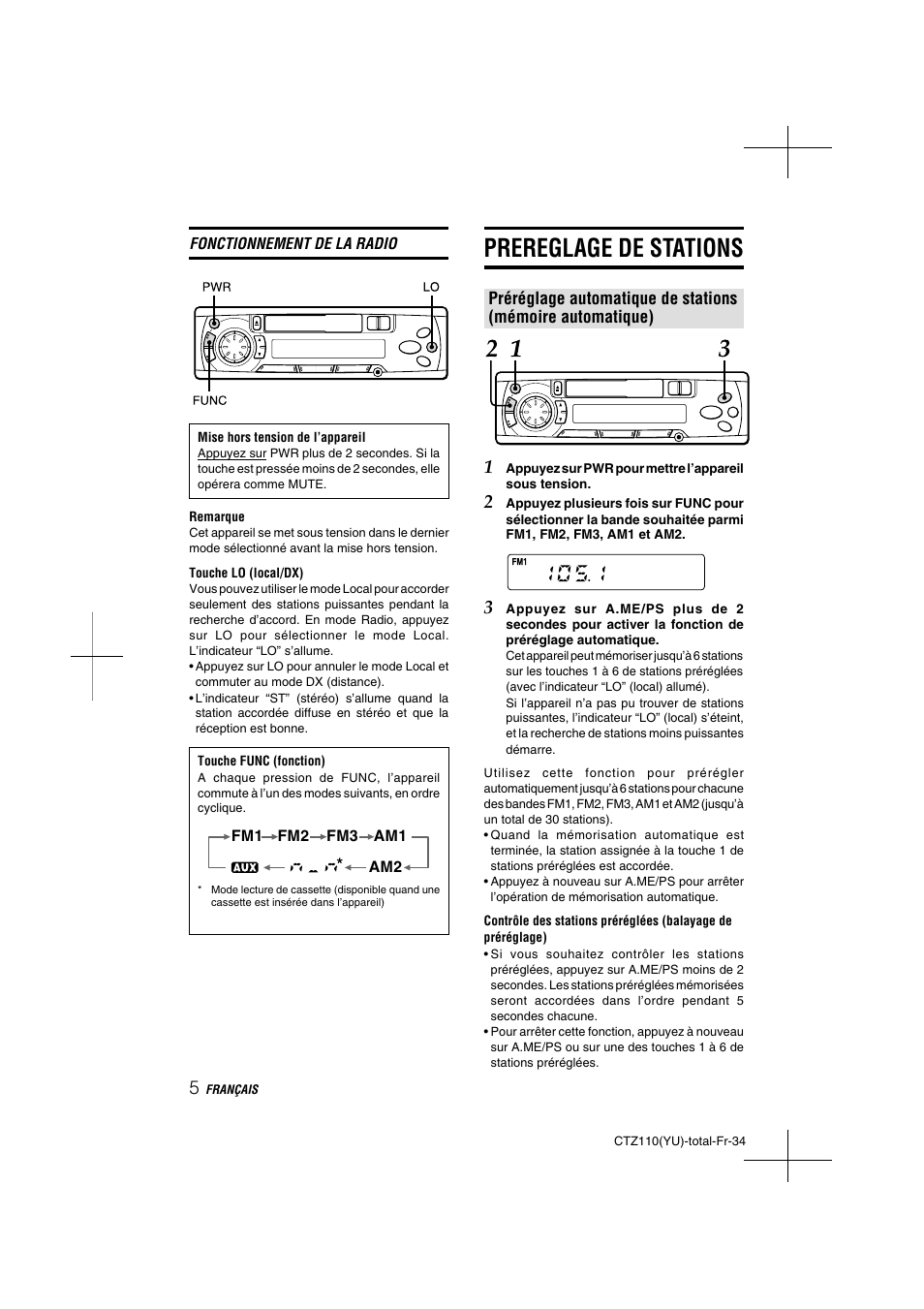 Prereglage de stations | Aiwa CT-Z110 User Manual | Page 34 / 44