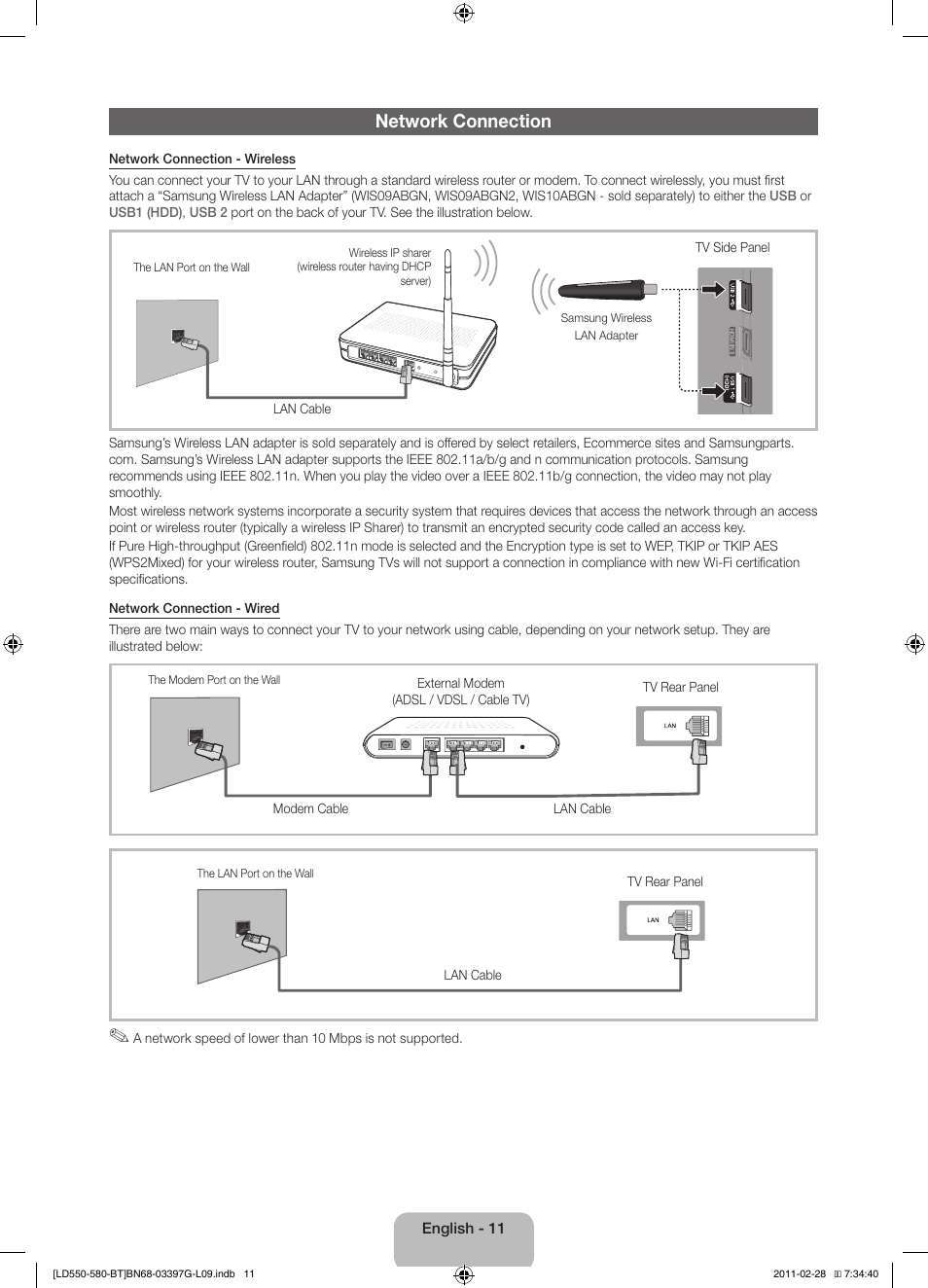 Network connection | Samsung LE32D550K1W User Manual | Page 11 / 145