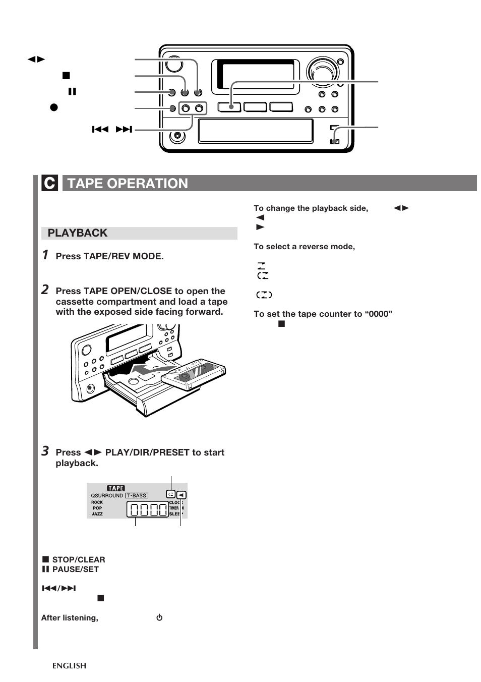 Tape operation, Playback | Aiwa CSD-NS1 User Manual | Page 10 / 14