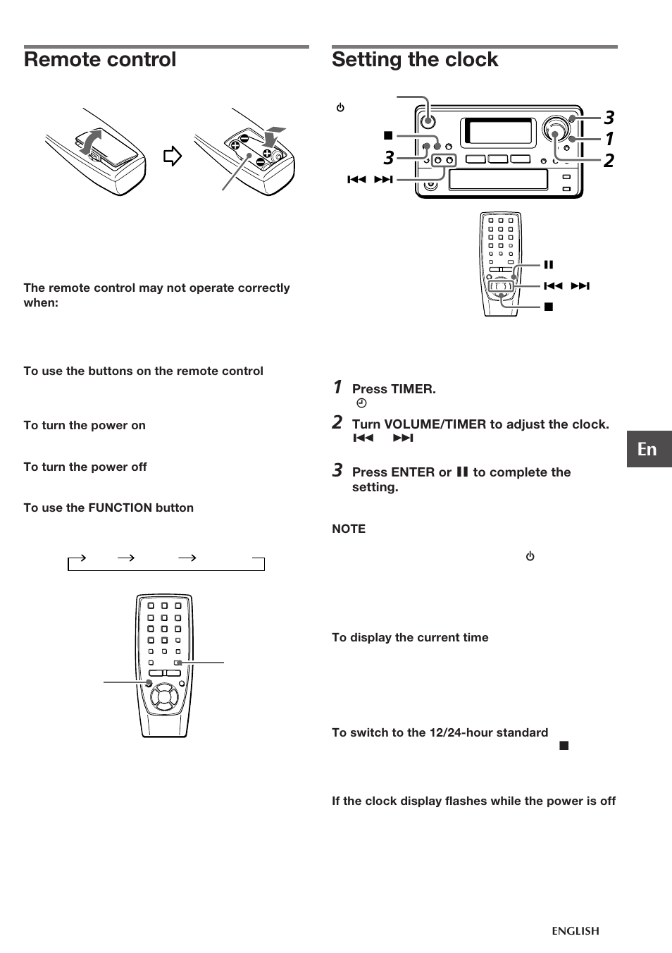 Remote control, Setting the clock | Aiwa CSD-NS1 User Manual | Page 5 / 14