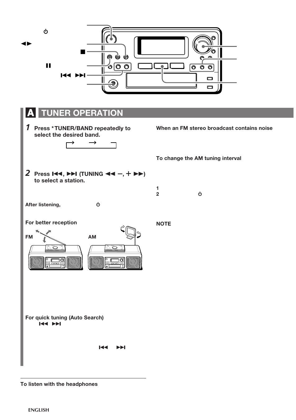 Tuner operation | Aiwa CSD-NS1 User Manual | Page 6 / 14