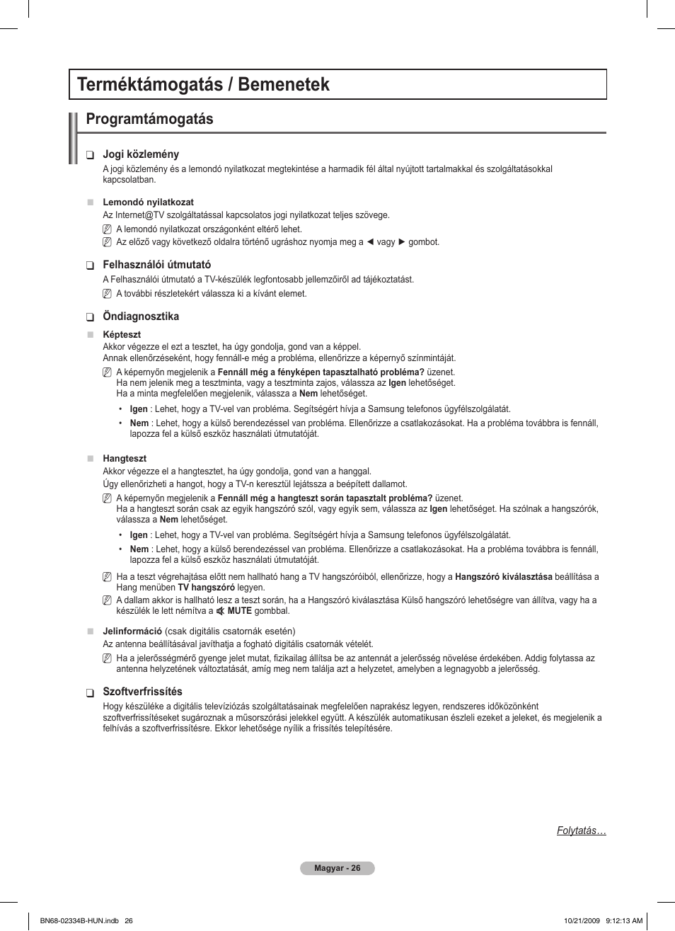 Terméktámogatás / bemenetek, Programtámogatás | Samsung PS58B850Y1W User Manual | Page 101 / 654