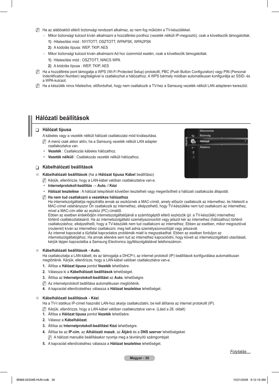 Hálózati beállítások | Samsung PS58B850Y1W User Manual | Page 105 / 654