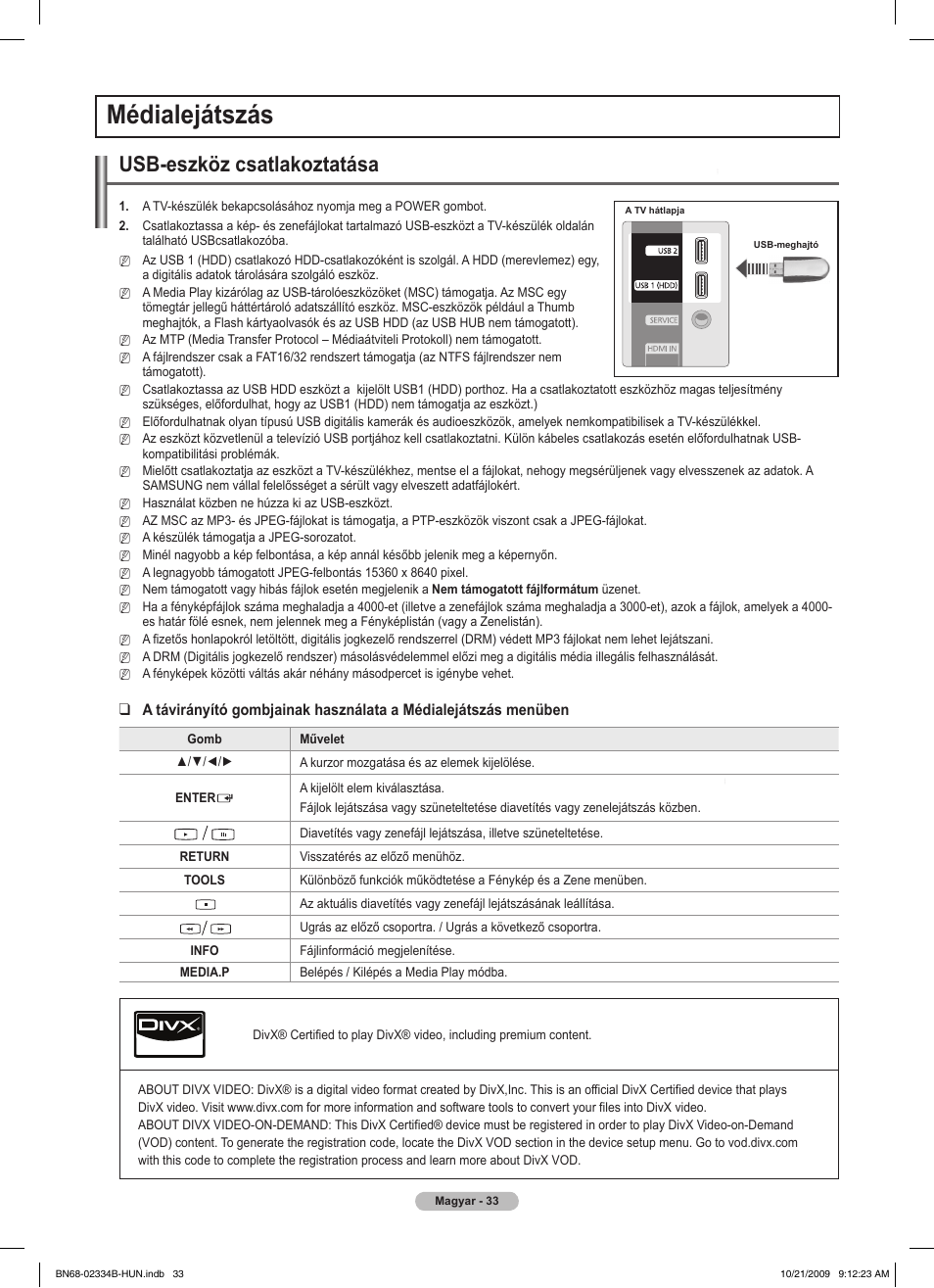 Médialejátszás, Usb-eszköz csatlakoztatása | Samsung PS58B850Y1W User Manual | Page 108 / 654