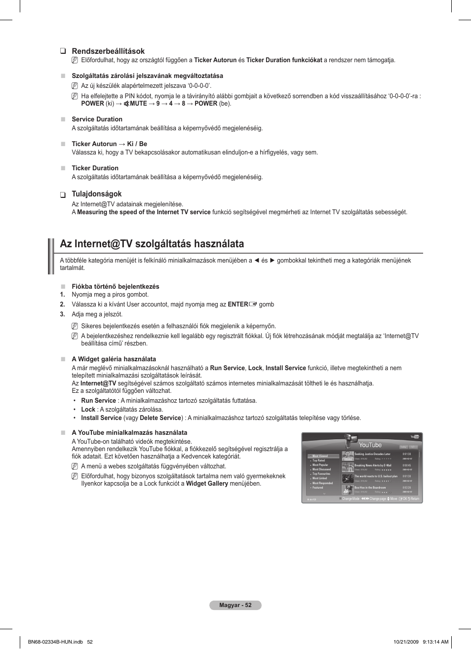 Az internet@tv szolgáltatás használata, Rendszerbeállítások, Tulajdonságok | Samsung PS58B850Y1W User Manual | Page 127 / 654