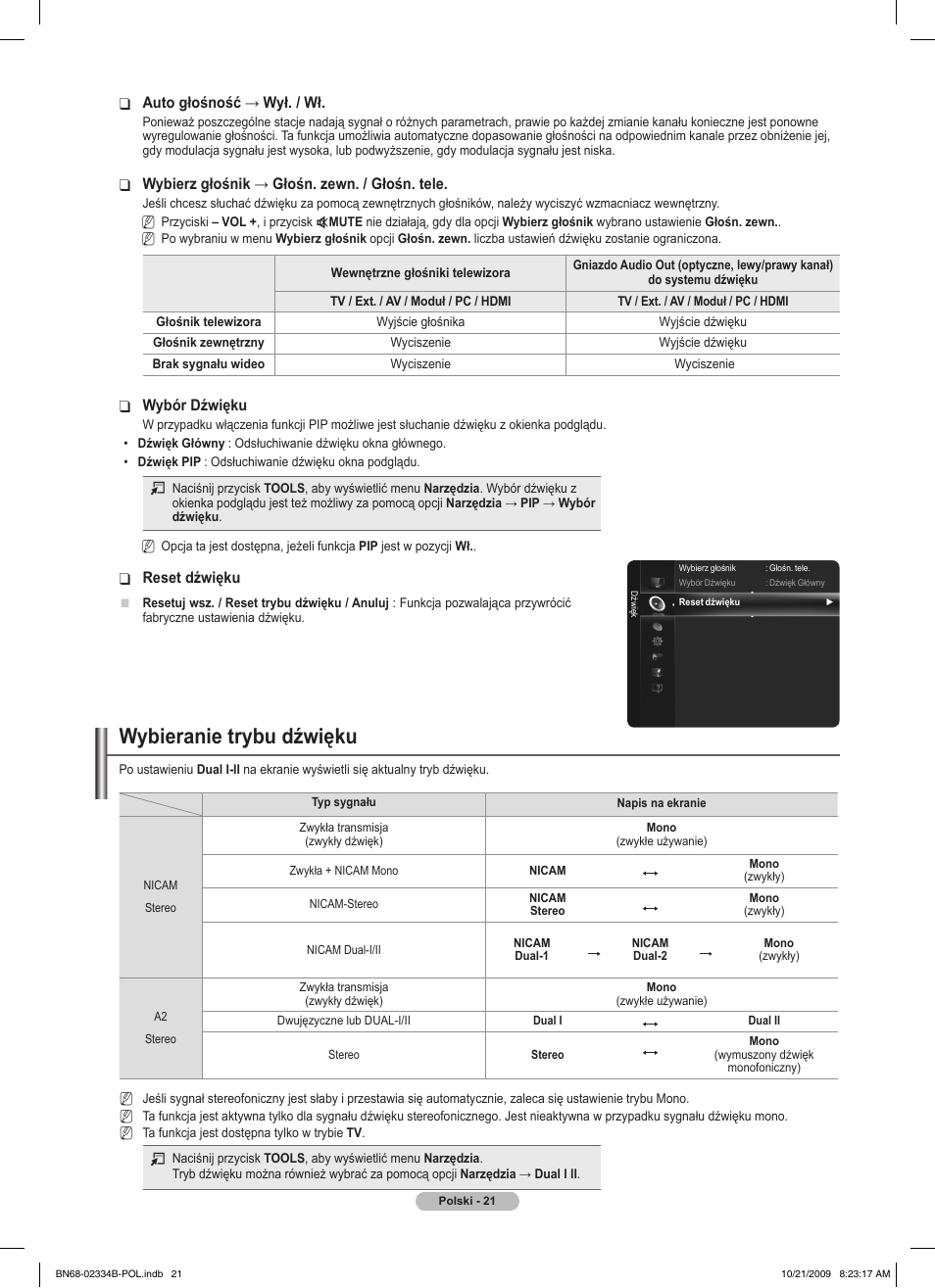 Wybieranie trybu dźwięku | Samsung PS58B850Y1W User Manual | Page 160 / 654