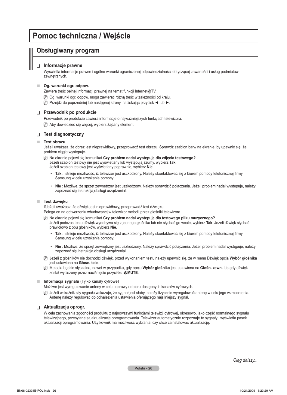 Pomoc techniczna / wejście, Obsługiwany program | Samsung PS58B850Y1W User Manual | Page 165 / 654