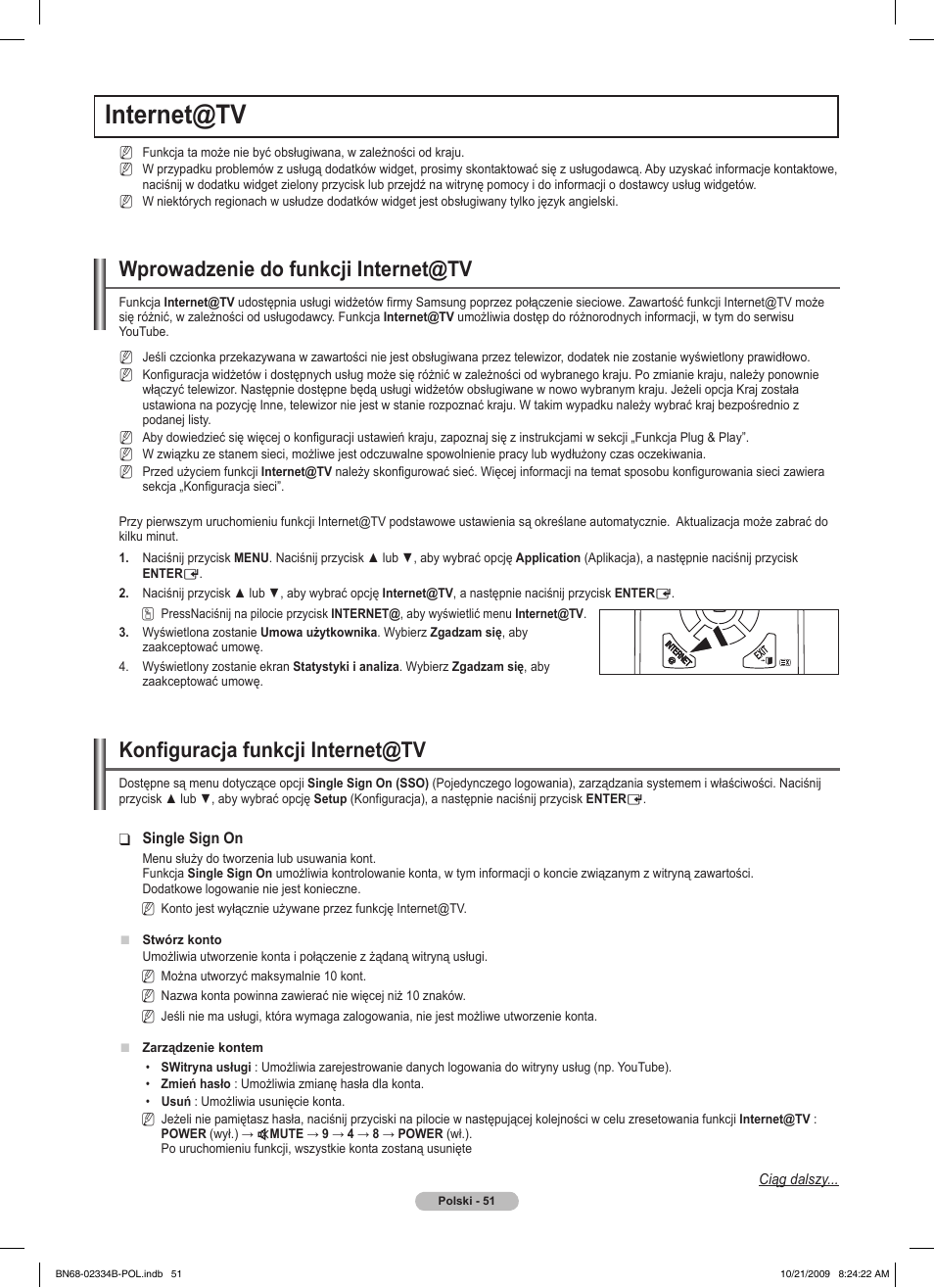 Internet@tv, Wprowadzenie do funkcji internet@tv, Konfiguracja funkcji internet@tv | Samsung PS58B850Y1W User Manual | Page 190 / 654