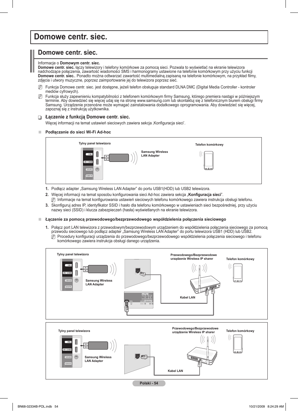 Domowe centr. siec, Łączenie z funkcją domowe centr. siec | Samsung PS58B850Y1W User Manual | Page 193 / 654