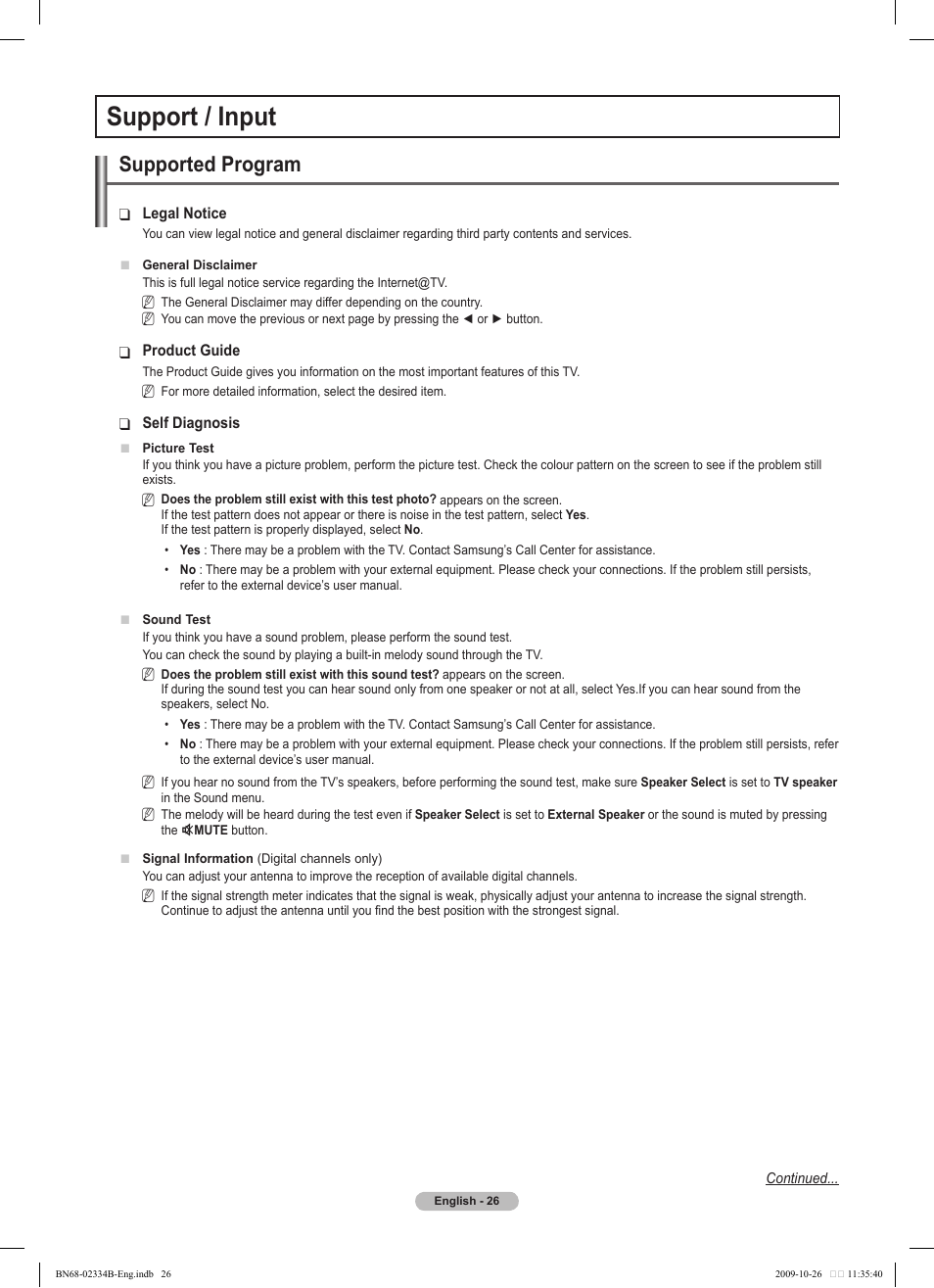 Support / input, Supported program | Samsung PS58B850Y1W User Manual | Page 26 / 654