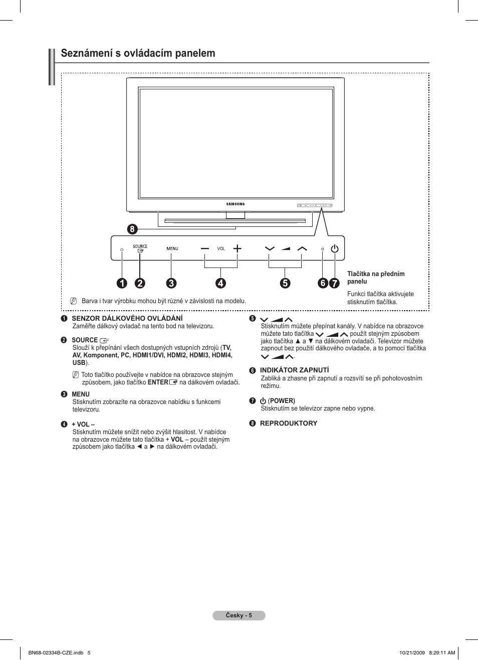 Seznámení s ovládacím panelem | Samsung PS58B850Y1W User Manual | Page 336 / 654