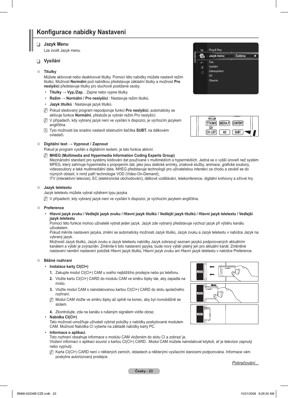 Konfigurace nabídky nastavení | Samsung PS58B850Y1W User Manual | Page 354 / 654
