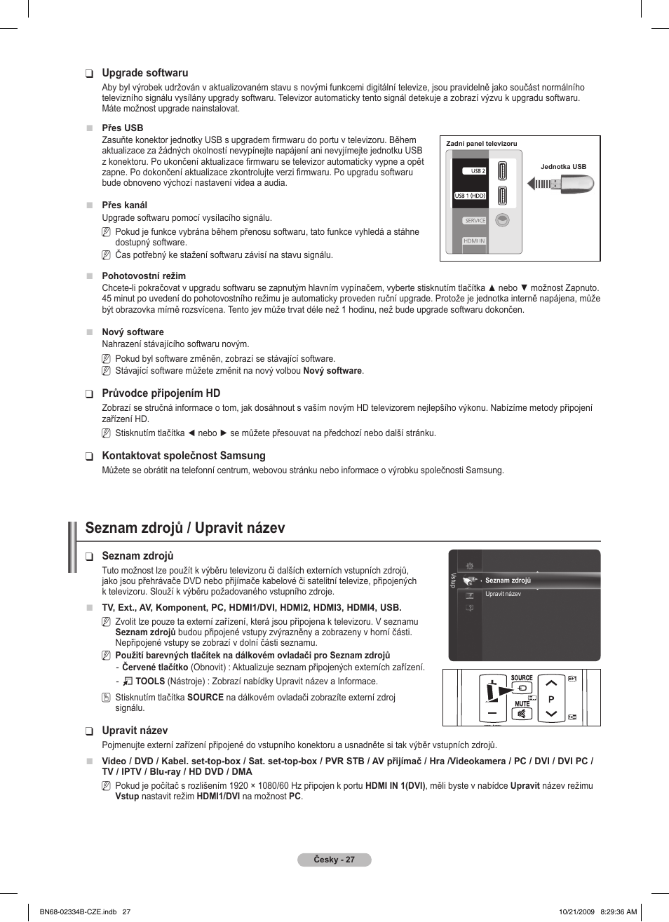 Seznam zdrojů / upravit název | Samsung PS58B850Y1W User Manual | Page 358 / 654