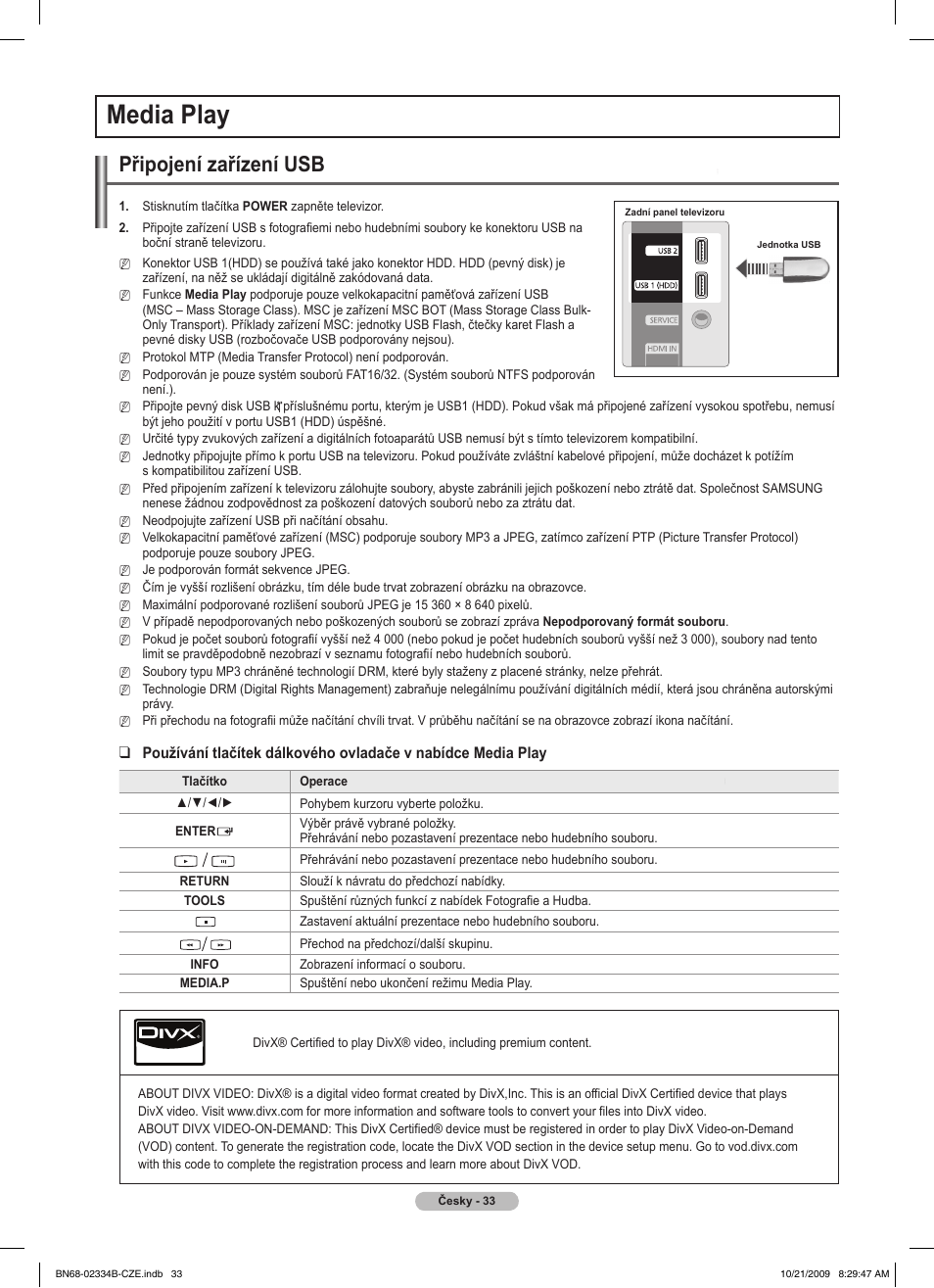 Media play, Připojení zařízení usb | Samsung PS58B850Y1W User Manual | Page 364 / 654