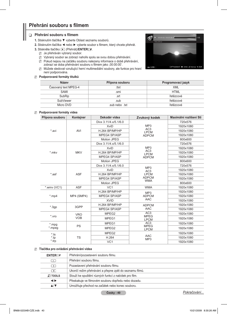 Přehrání souboru s filmem | Samsung PS58B850Y1W User Manual | Page 371 / 654