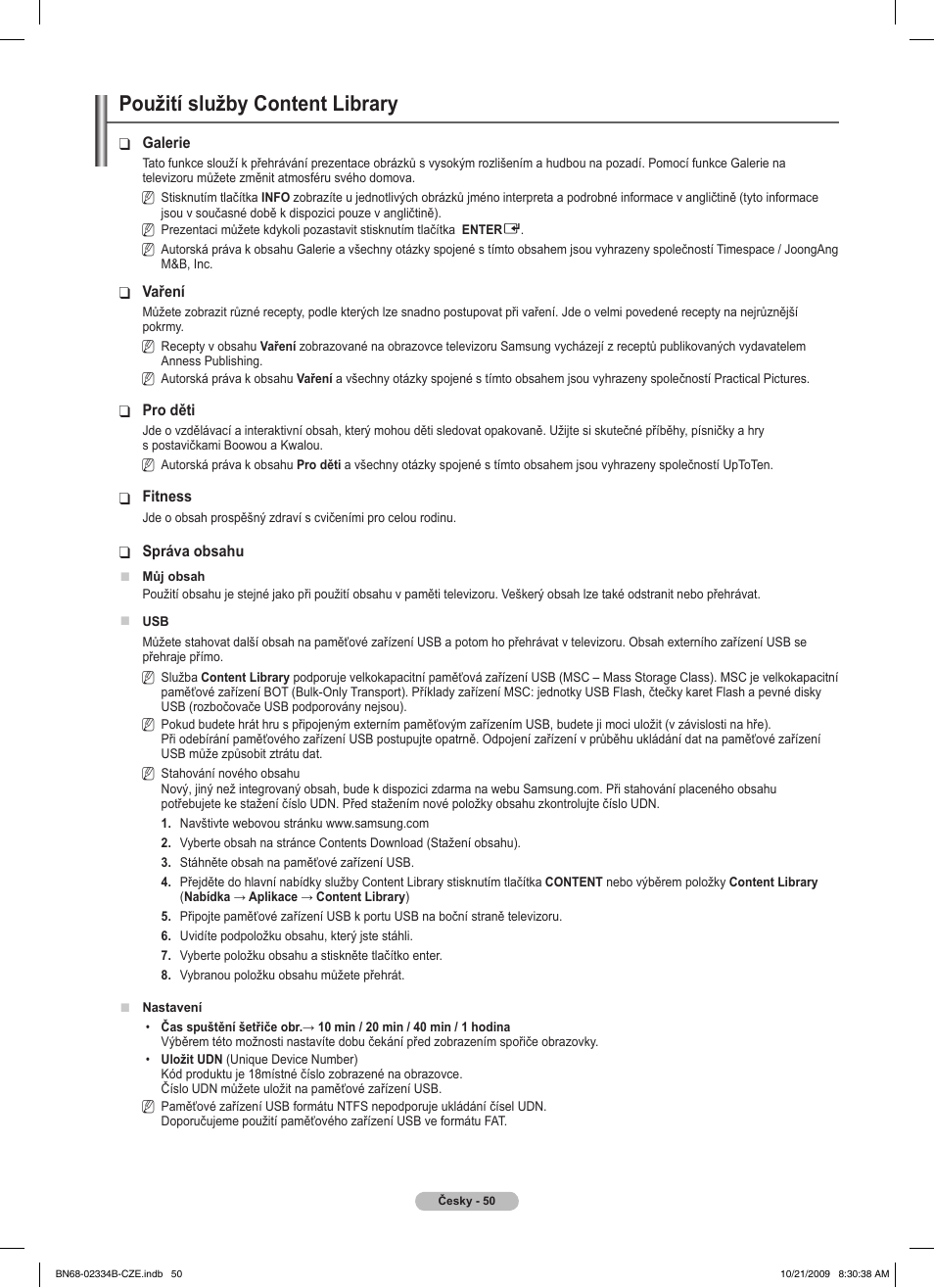 Použití služby content library | Samsung PS58B850Y1W User Manual | Page 381 / 654