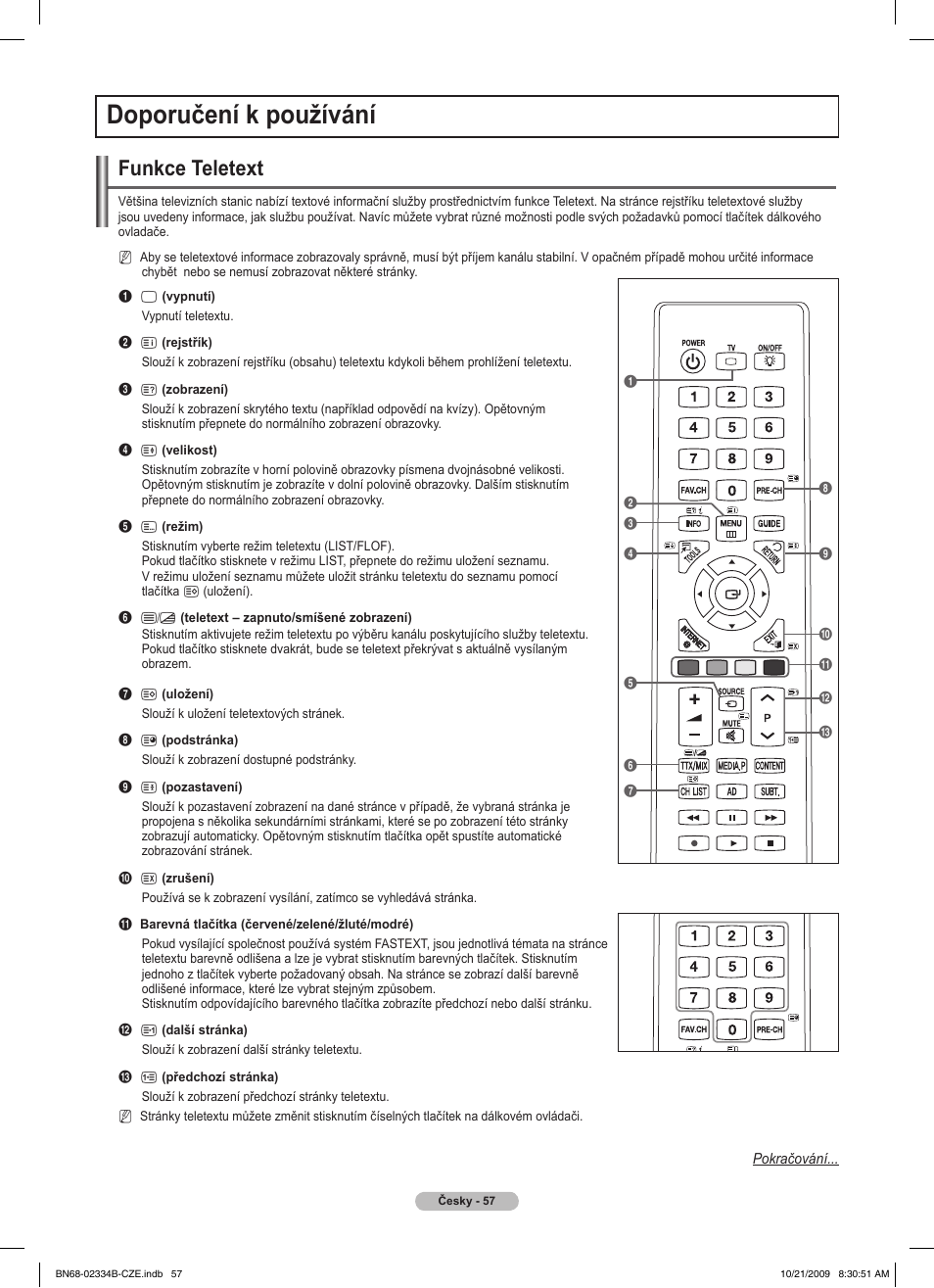 Doporučení k používání, Funkce teletext | Samsung PS58B850Y1W User Manual | Page 388 / 654