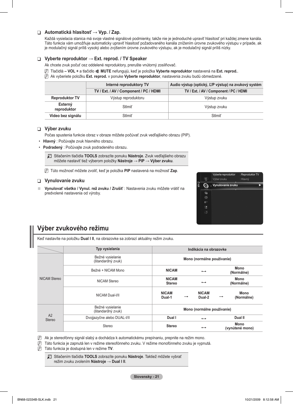 Výber zvukového režimu | Samsung PS58B850Y1W User Manual | Page 416 / 654