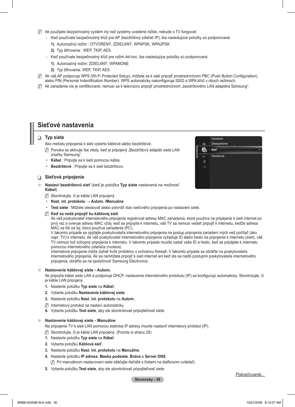Sieťové nastavenia | Samsung PS58B850Y1W User Manual | Page 425 / 654