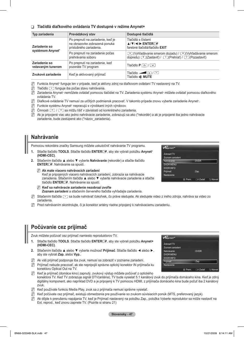 Nahrávanie, Počúvanie cez prijímač | Samsung PS58B850Y1W User Manual | Page 442 / 654