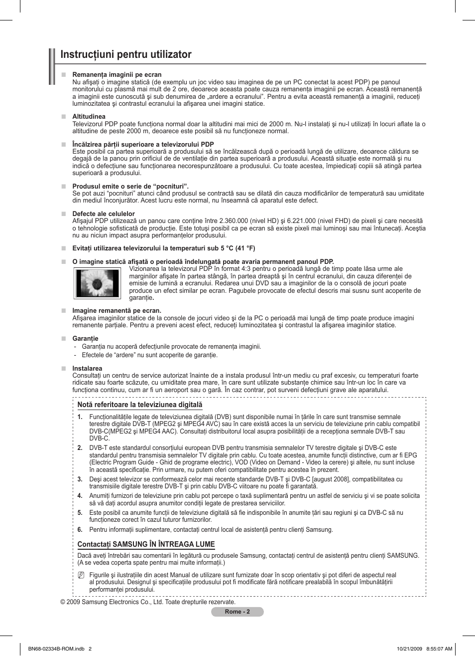 Instrucţiuni pentru utilizator | Samsung PS58B850Y1W User Manual | Page 461 / 654