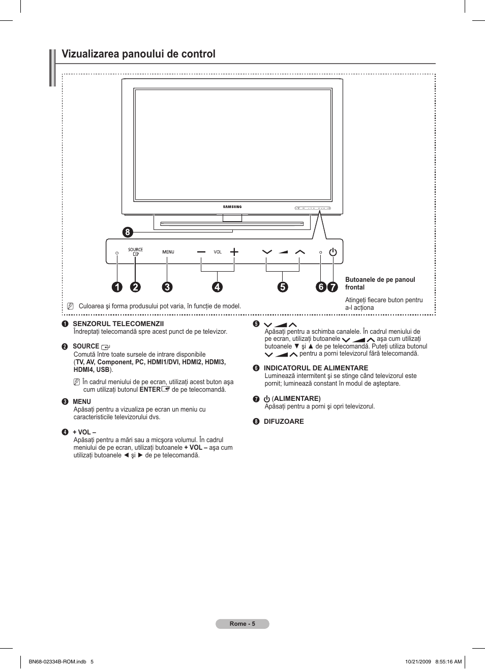Vizualizarea panoului de control | Samsung PS58B850Y1W User Manual | Page 464 / 654
