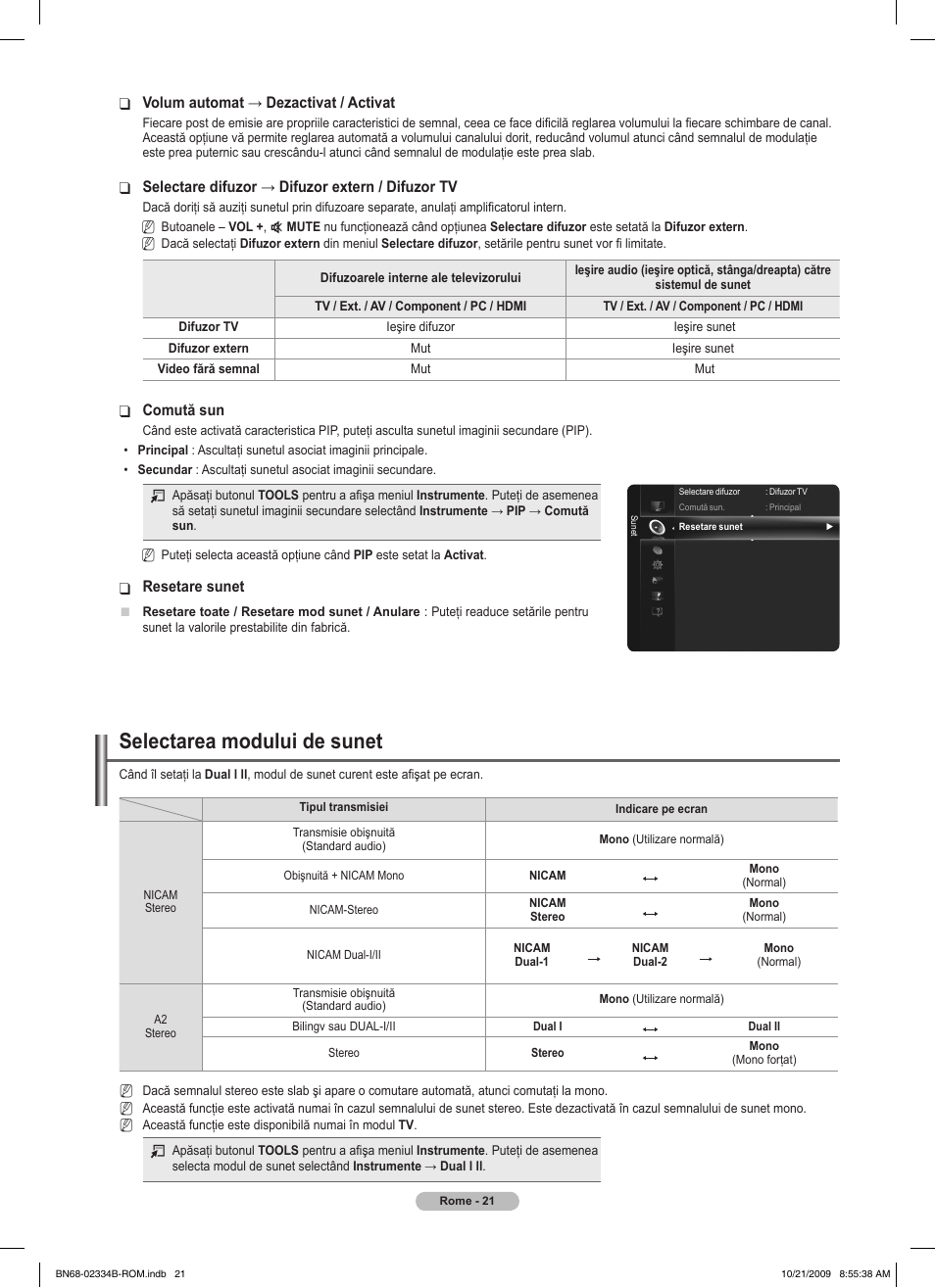 Selectarea modului de sunet | Samsung PS58B850Y1W User Manual | Page 480 / 654