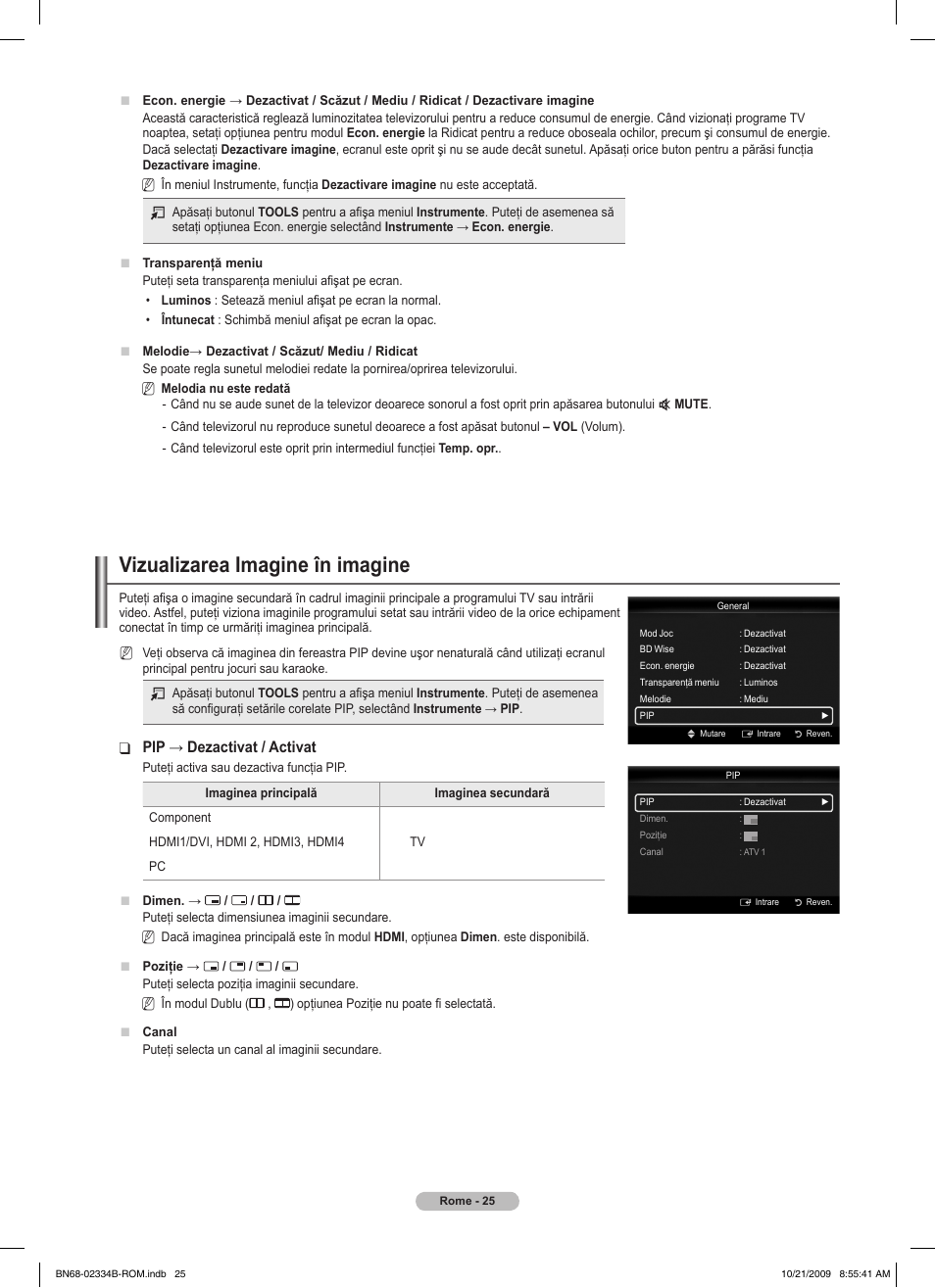 Vizualizarea imagine în imagine, Pip → dezactivat / activat | Samsung PS58B850Y1W User Manual | Page 484 / 654