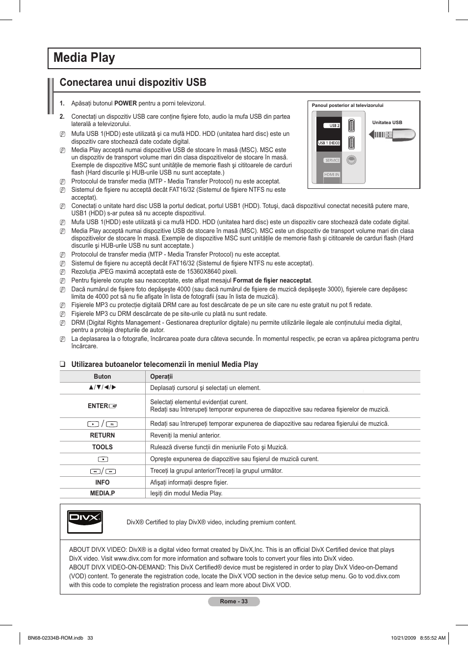 Media play, Conectarea unui dispozitiv usb | Samsung PS58B850Y1W User Manual | Page 492 / 654