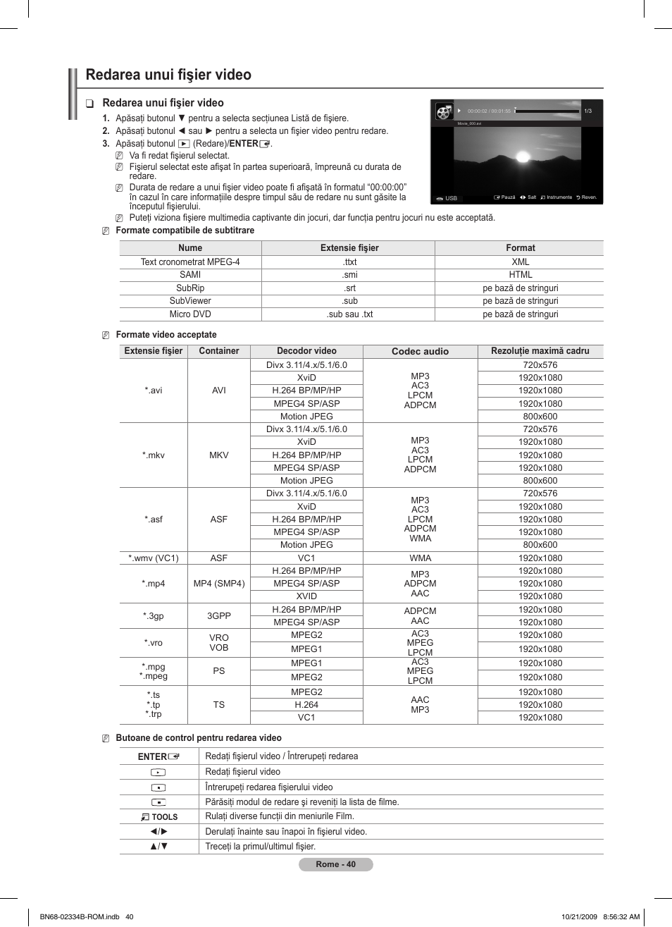 Redarea unui fişier video | Samsung PS58B850Y1W User Manual | Page 499 / 654