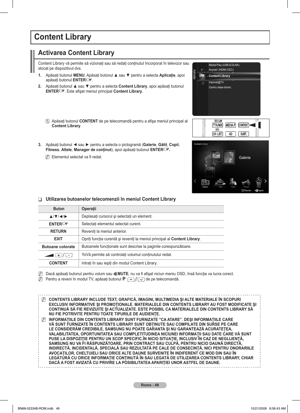 Content library, Activarea content library | Samsung PS58B850Y1W User Manual | Page 508 / 654