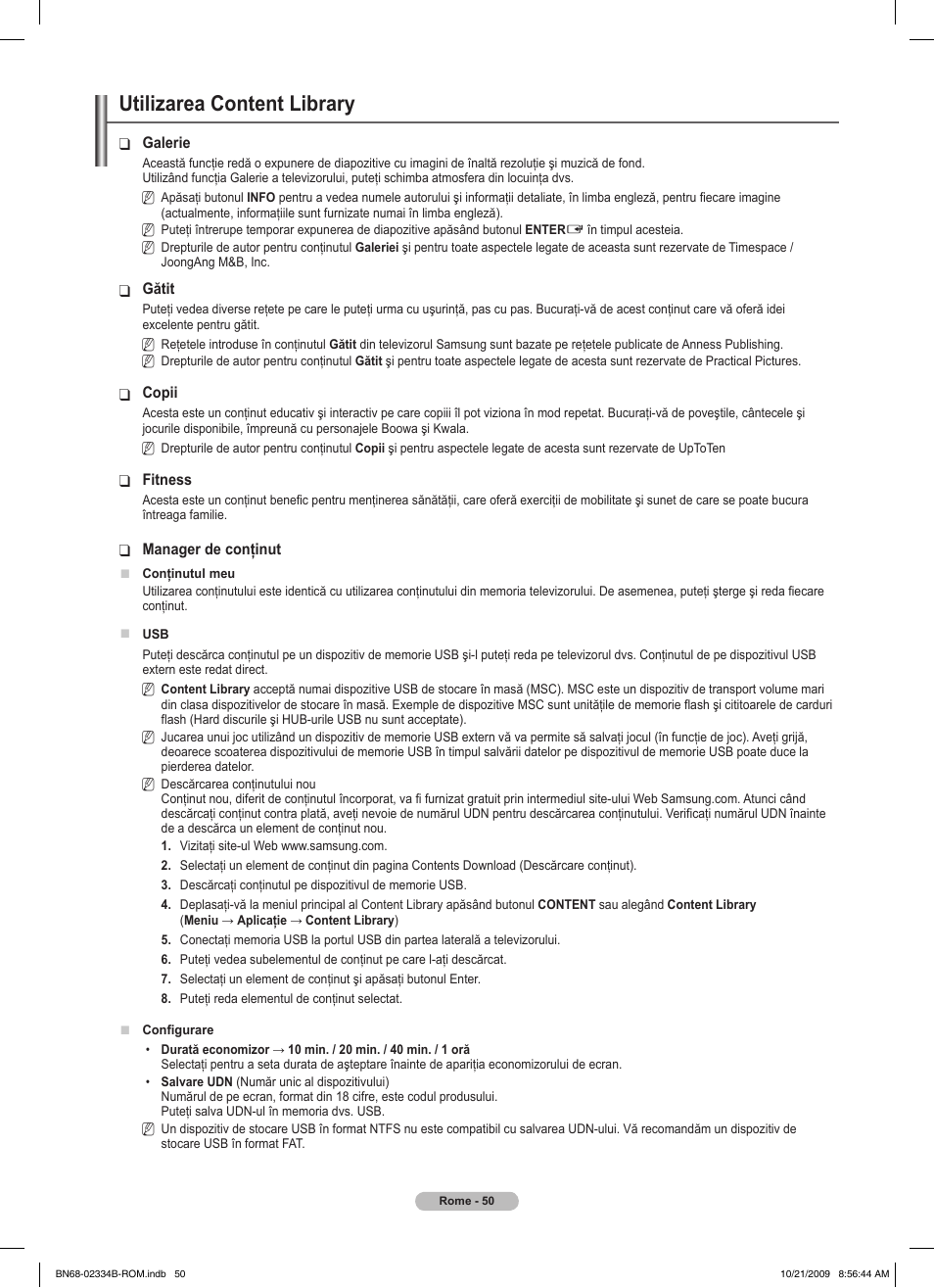 Utilizarea content library | Samsung PS58B850Y1W User Manual | Page 509 / 654