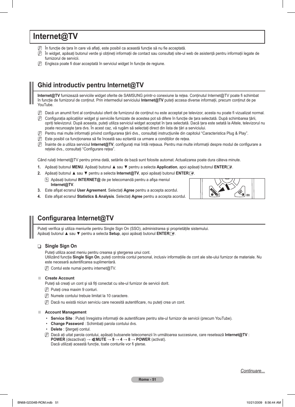 Internet@tv, Ghid introductiv pentru internet@tv, Configurarea internet@tv | Samsung PS58B850Y1W User Manual | Page 510 / 654