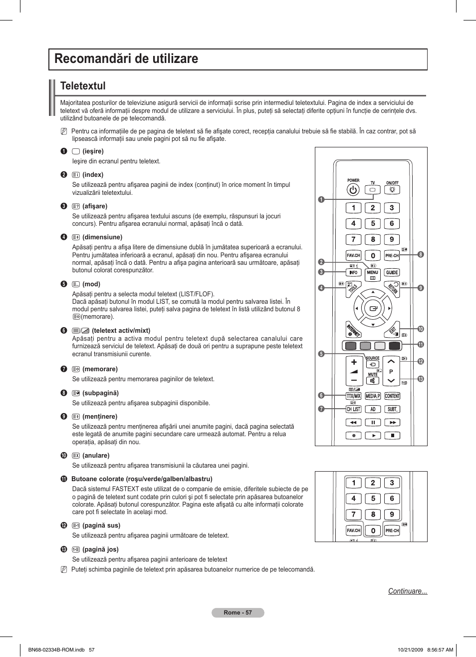 Recomandări de utilizare, Teletextul | Samsung PS58B850Y1W User Manual | Page 516 / 654