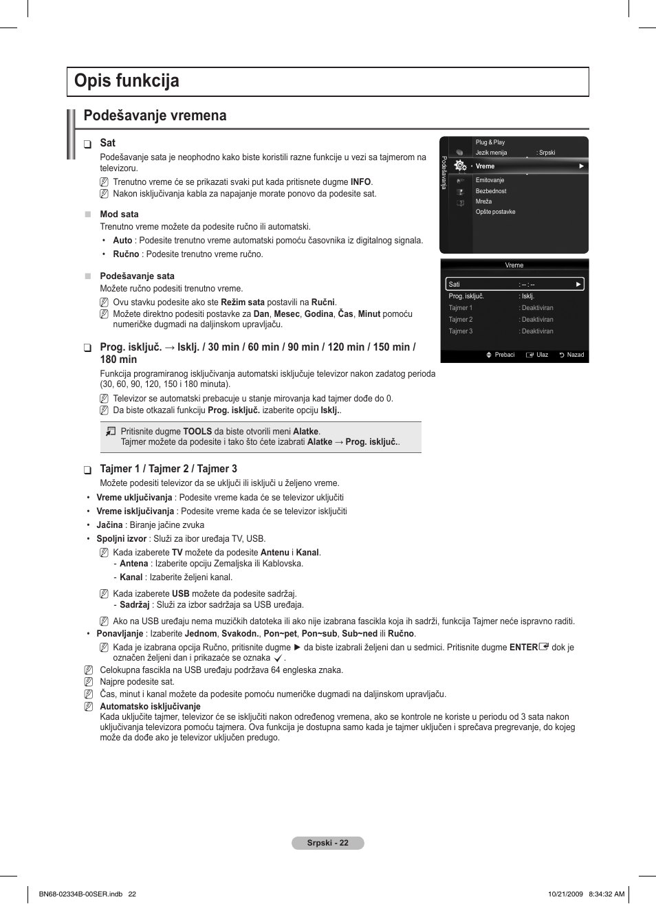 Opis funkcija, Podešavanje vremena | Samsung PS58B850Y1W User Manual | Page 545 / 654