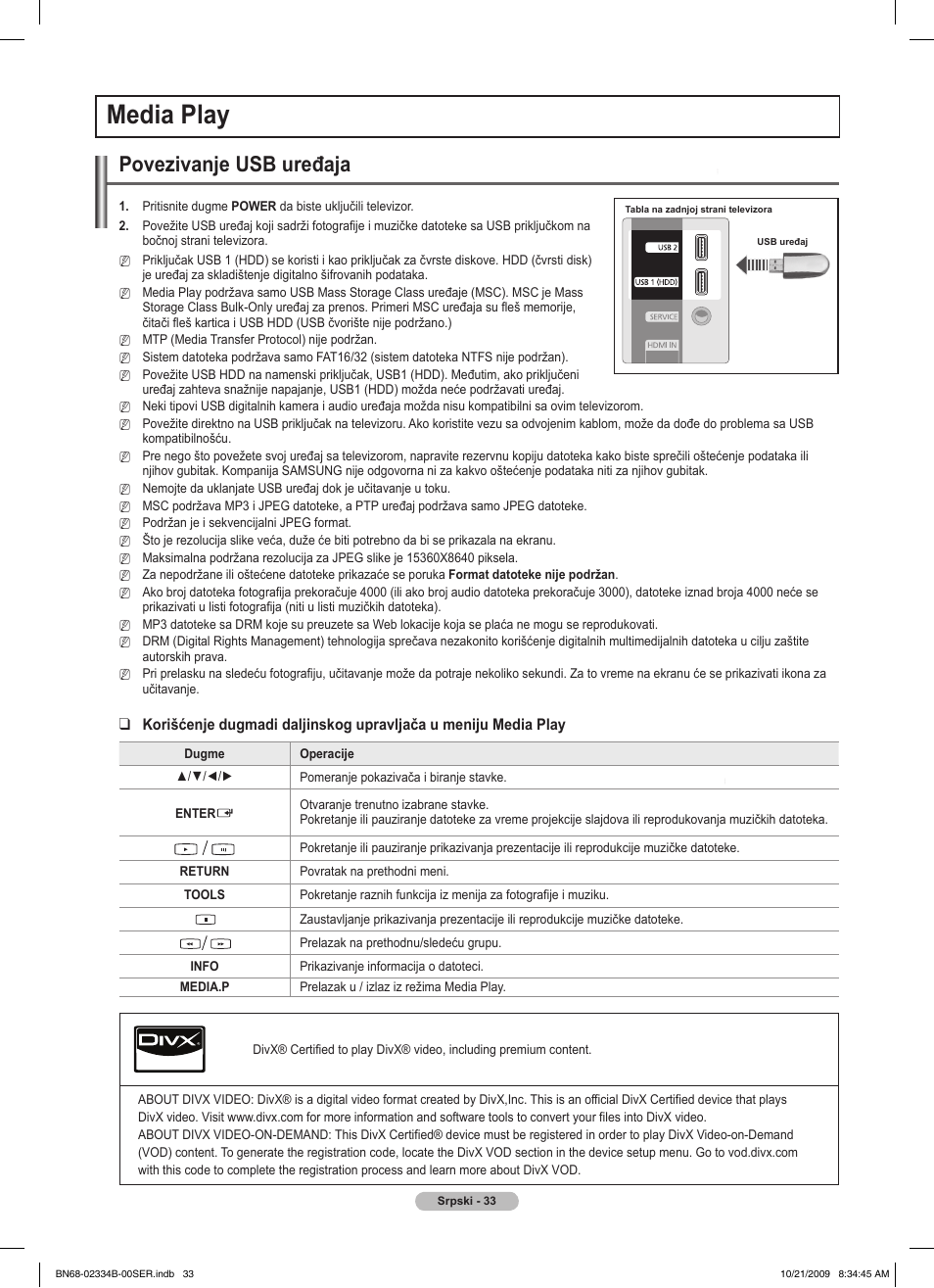 Media play, Povezivanje usb uređaja | Samsung PS58B850Y1W User Manual | Page 556 / 654