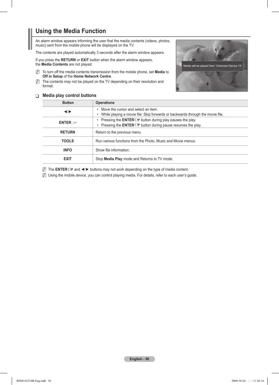 Using the media function | Samsung PS58B850Y1W User Manual | Page 56 / 654