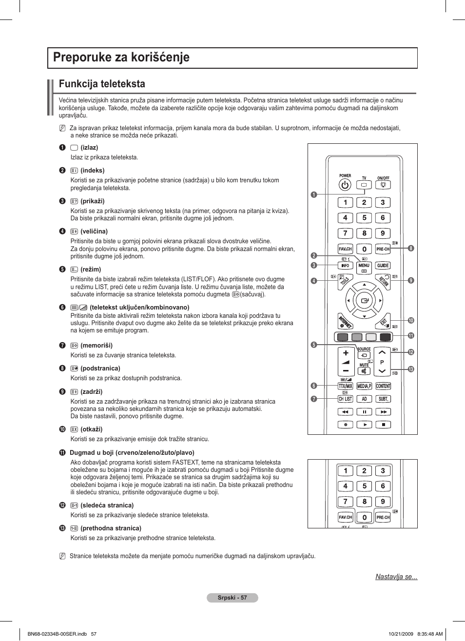 Preporuke za korišćenje, Funkcija teleteksta | Samsung PS58B850Y1W User Manual | Page 580 / 654