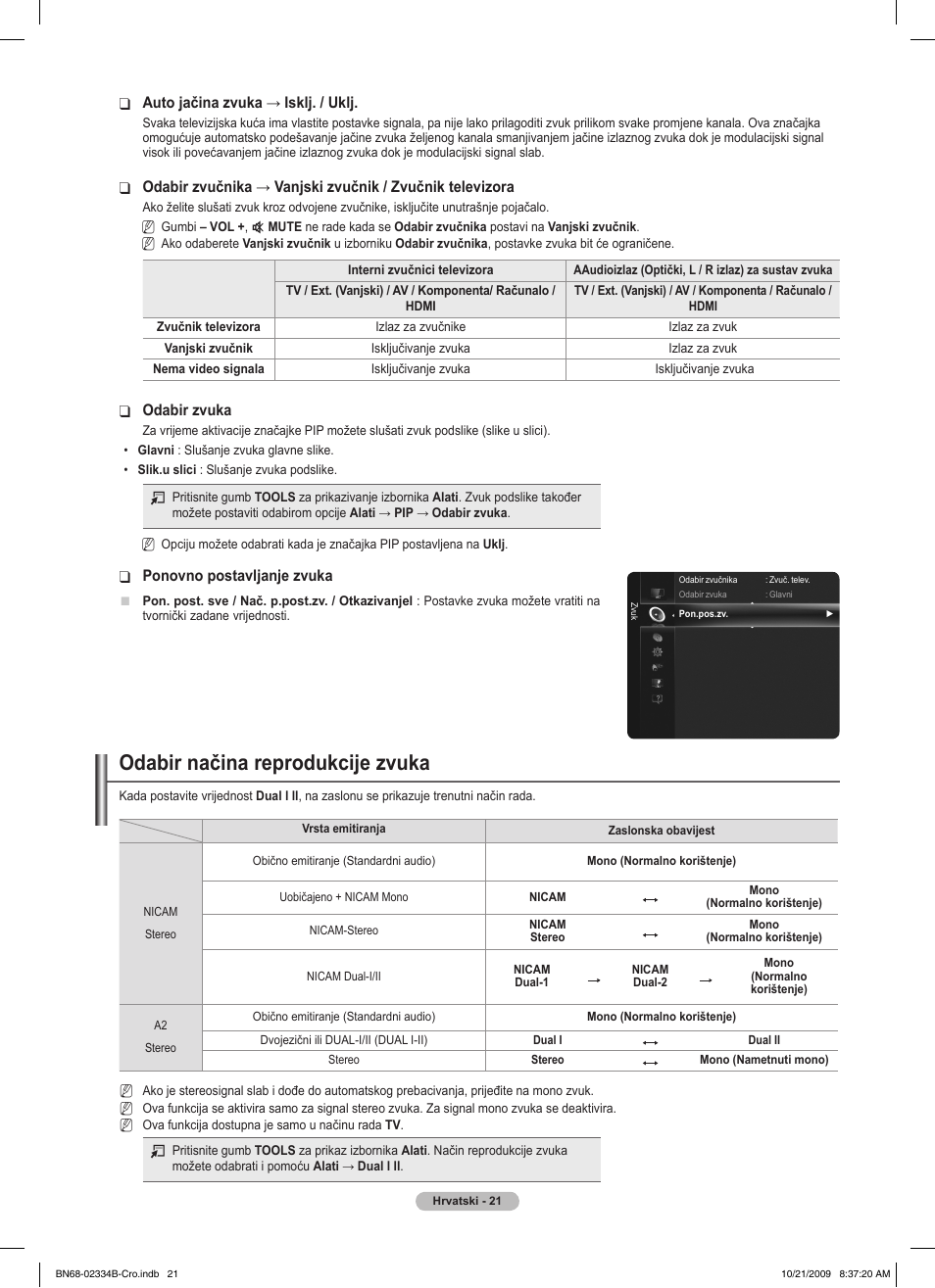 Odabir načina reprodukcije zvuka | Samsung PS58B850Y1W User Manual | Page 608 / 654