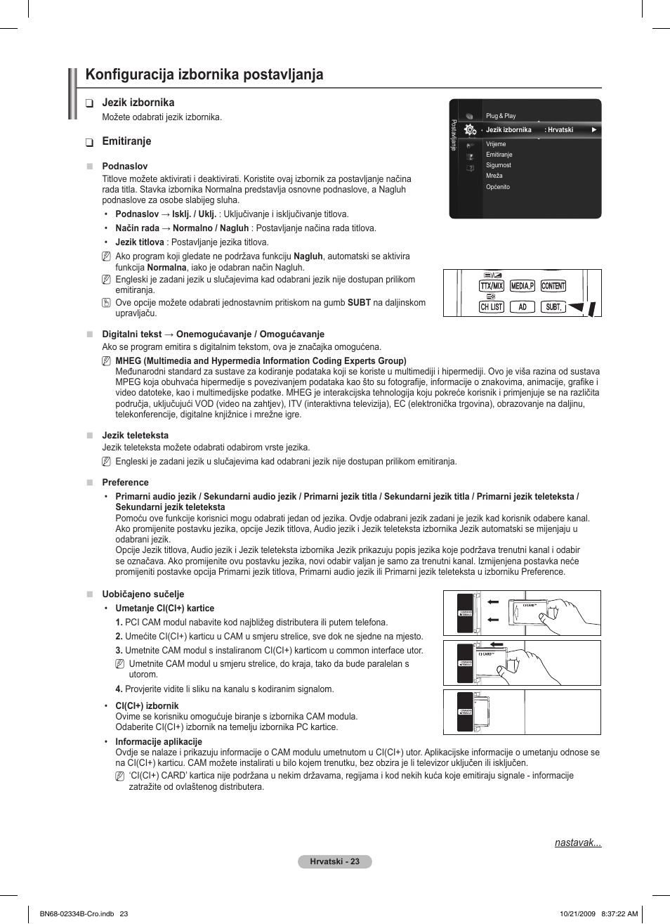 Konfiguracija izbornika postavljanja | Samsung PS58B850Y1W User Manual | Page 610 / 654