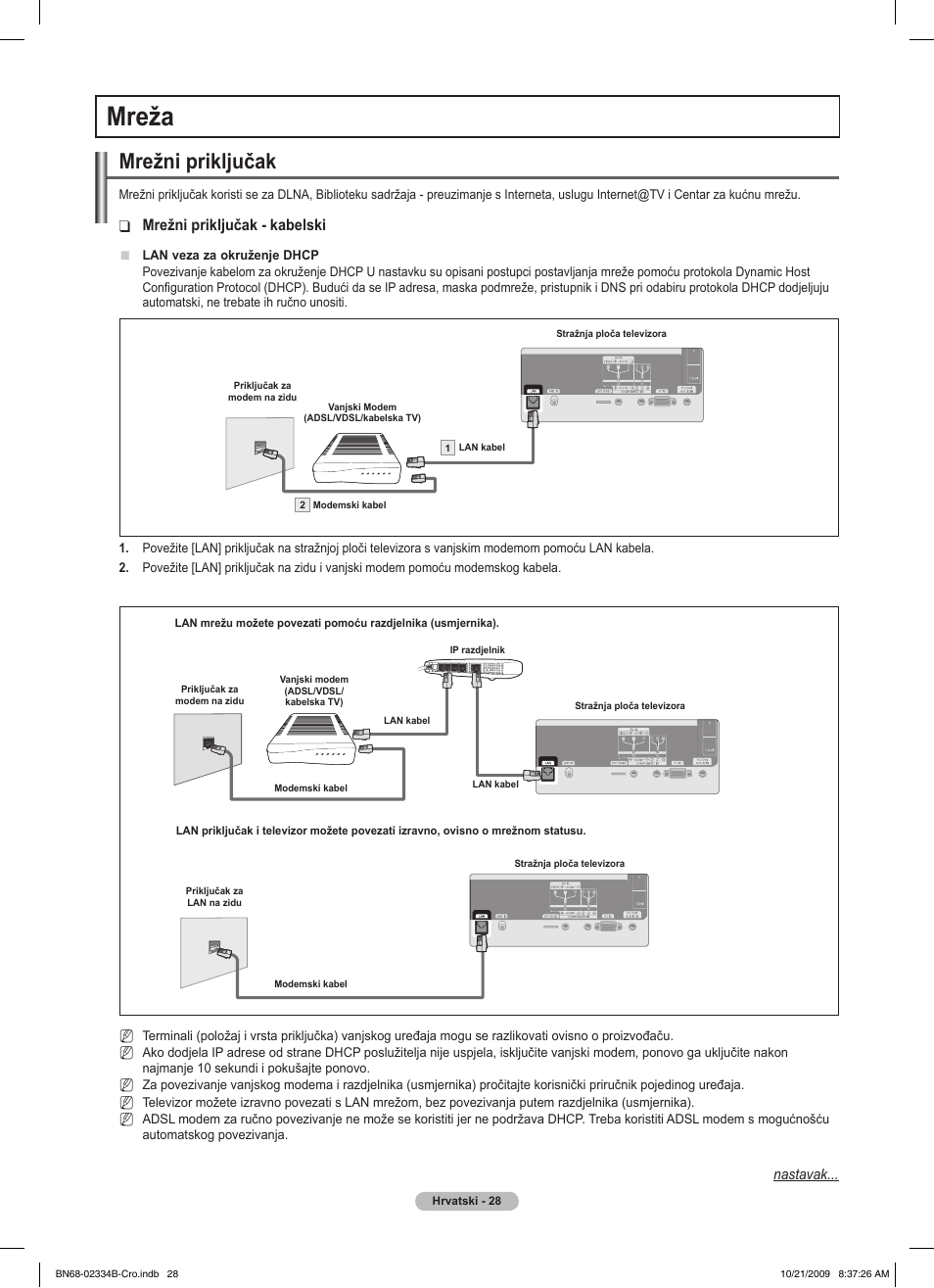 Mreža, Mrežni priključak, Mrežni priključak - kabelski | Samsung PS58B850Y1W User Manual | Page 615 / 654