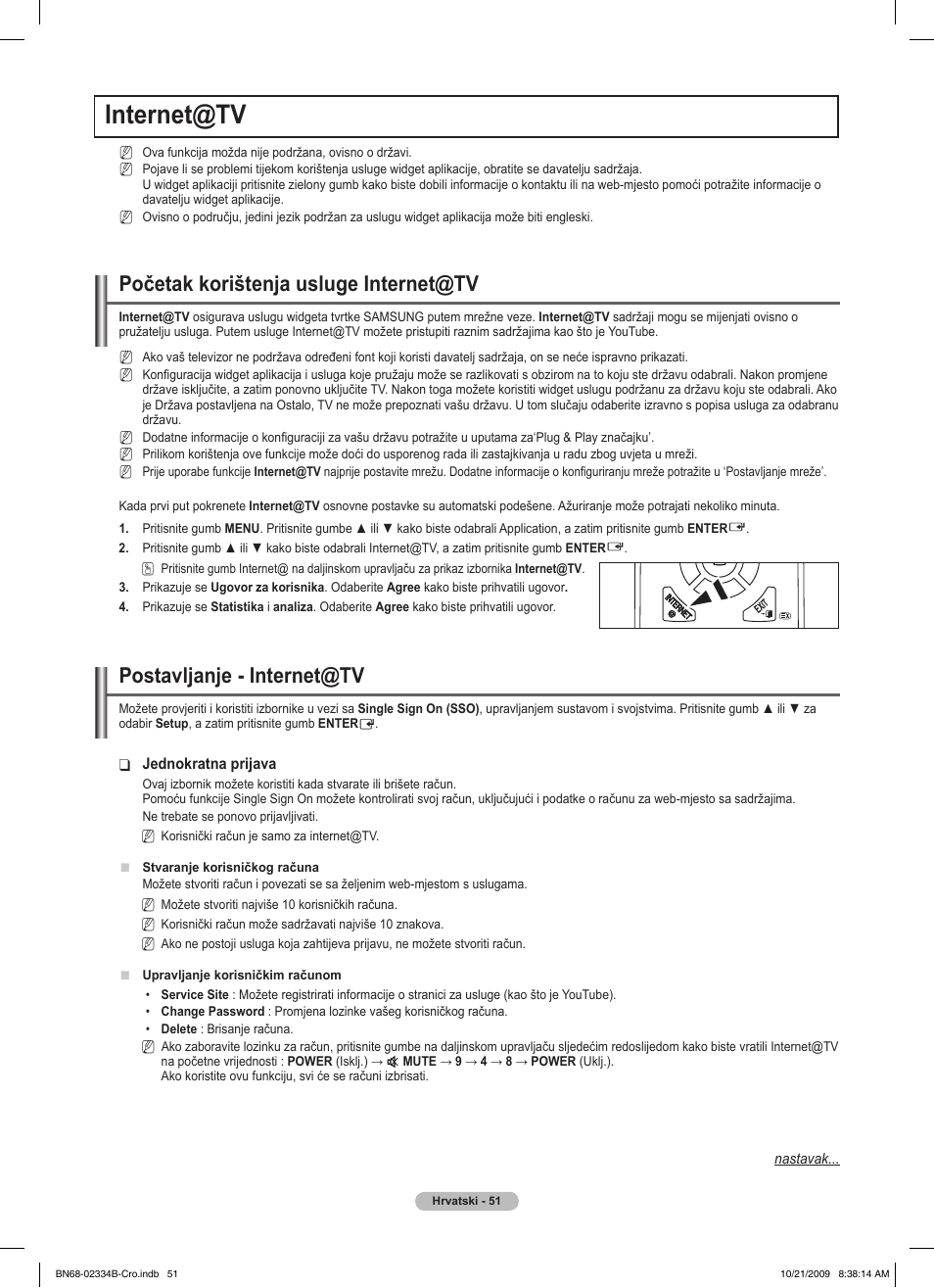 Internet@tv, Početak korištenja usluge internet@tv, Postavljanje - internet@tv | Samsung PS58B850Y1W User Manual | Page 638 / 654