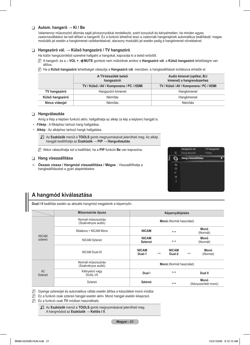 A hangmód kiválasztása | Samsung PS58B850Y1W User Manual | Page 96 / 654