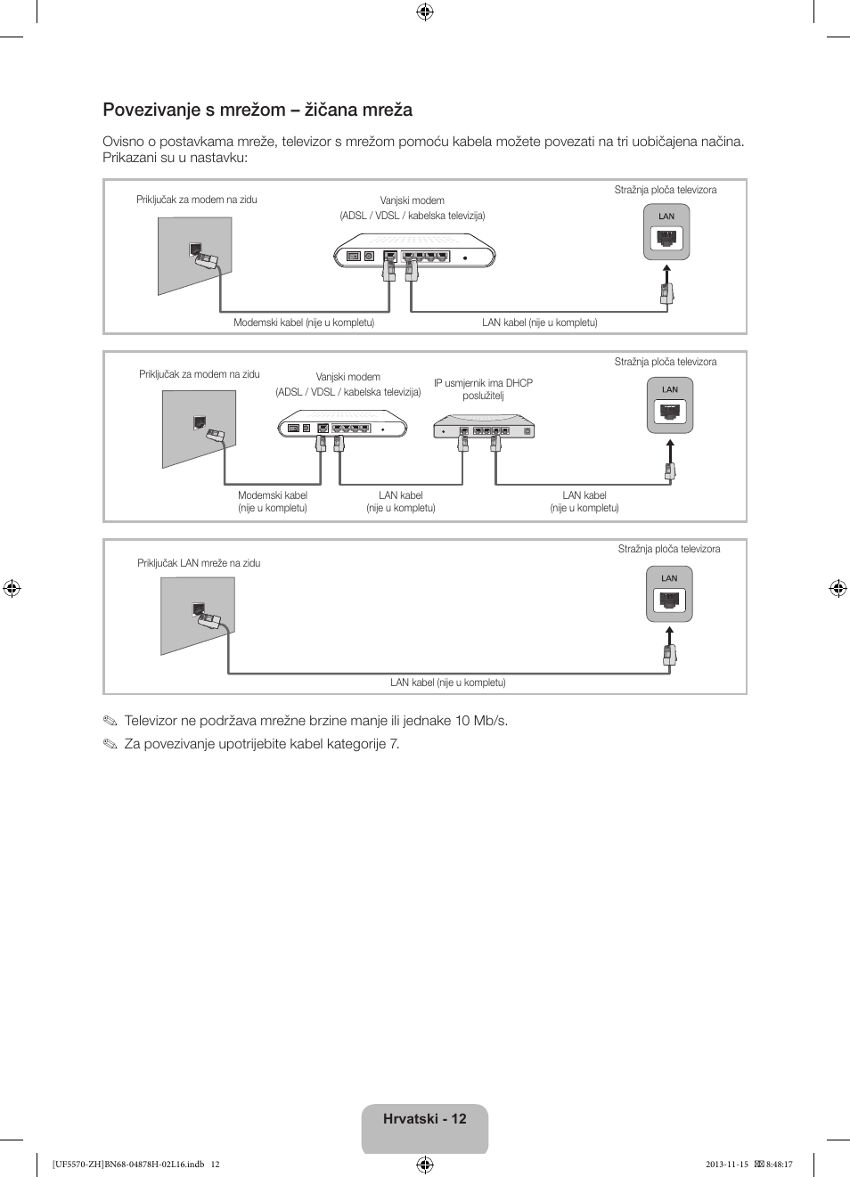 Povezivanje s mrežom – žičana mreža | Samsung UE46F5570SS User Manual | Page 112 / 321