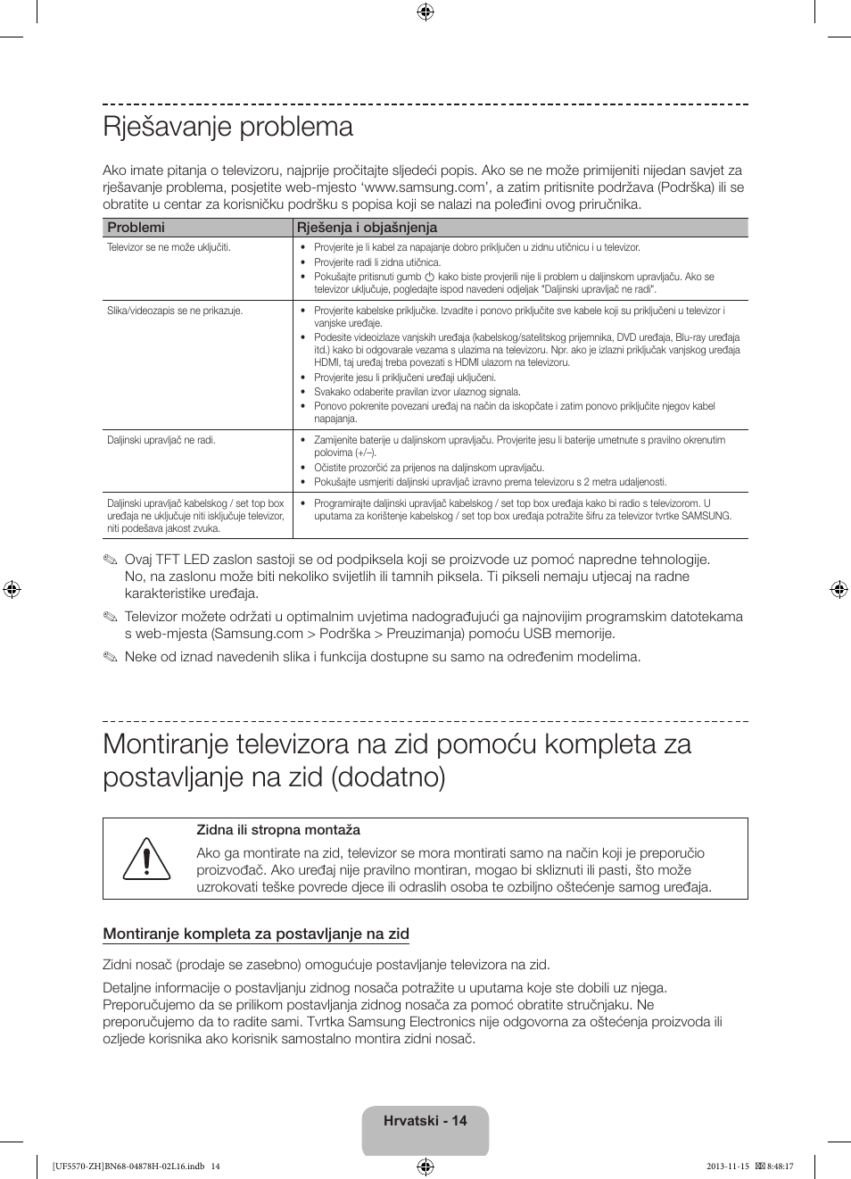 Rješavanje problema | Samsung UE46F5570SS User Manual | Page 114 / 321