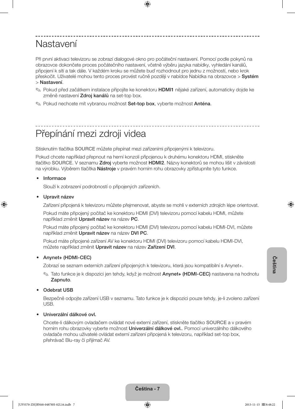 Nastavení, Přepínání mezi zdroji videa | Samsung UE46F5570SS User Manual | Page 127 / 321