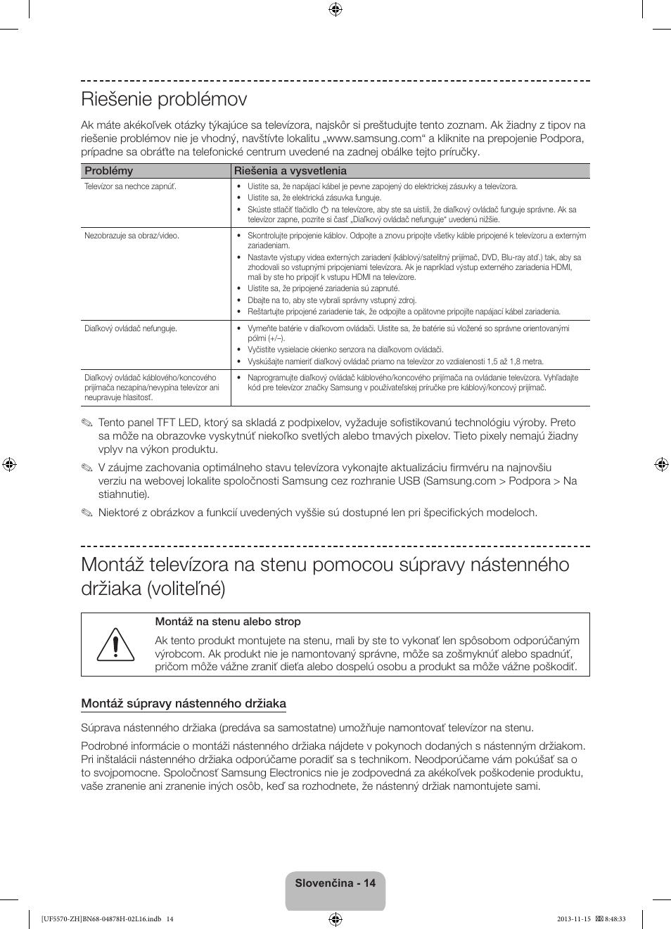 Riešenie problémov | Samsung UE46F5570SS User Manual | Page 154 / 321